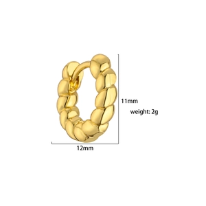 Polished gold-plated croissant hoop earrings with 12mm diameter and twisted rope texture