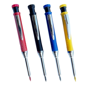 Set of 4 professional deep hole woodworking markers in red black blue and yellow