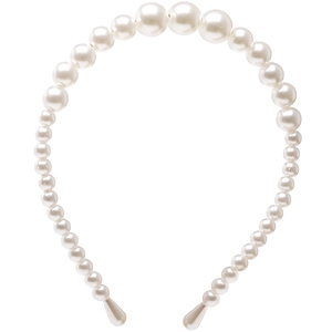 Minimalist pearl headband with gradient white faux pearls on a clean white background