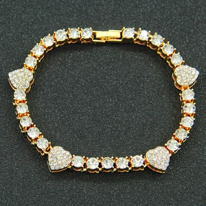 Hip-hop gold-plated heart bracelet with full iced-out rhinestones for a luxury look