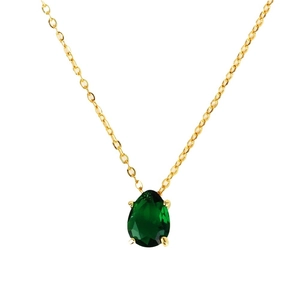 18K gold teardrop emerald zircon necklace with minimalist pear-shaped pendant for women