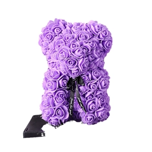 25cm purple PE foam rose bear with Just for You black ribbon for Valentine's Day gift
