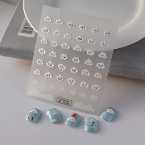 5D Embossed Nail Stickers Cute Cloud Rainbow Raindrop Self Adhesive DIY Nail Art Decoration Decals