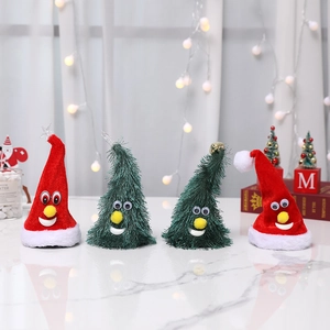 Chapeau Et Sapin De Noël Électriques Musicaux Balançoires En Peluche Animés Lumineux Décor De Fête De Noël Nouveauté