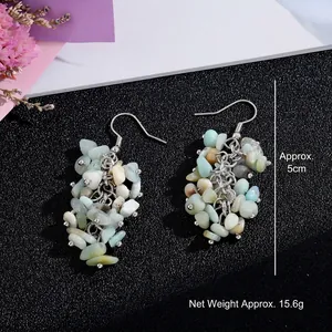 Handmade bohemian tassel earrings with natural crystal stone clusters and silver ear hooks