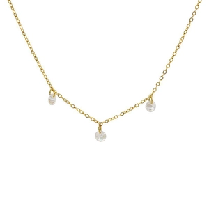 Gold finish necklace with three circular crystal pendants on a delicate chain