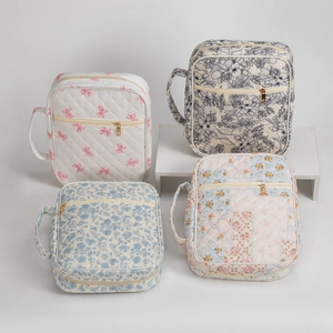 Set of four quilted floral book sleeves with carry handles and secure zippers