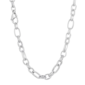 Polished titanium steel textured O-link chain necklace for men and women with lobster clasp