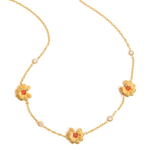 Collar de margaritas doradas con colgantes de circón naranja 18K y piedras blancas