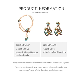 Detailed product dimensions for the vintage peacock peacock necklace and earring jewelry set