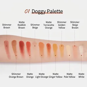 Arm swatches of 12-color eyeshadow palette with shimmer and matte warm tones