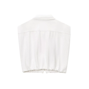 Gilet sans manches court blanc avec coutures contrastées et ourlet élastique à plat