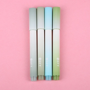 Detailed view of four Morandi gradient highlighters on a vibrant pink background