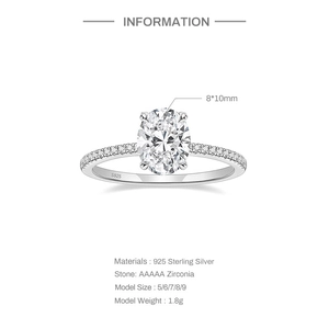 Detailed specs for 925 sterling silver ring with 8x10mm oval zirconia stone