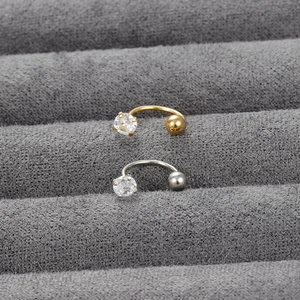 Polished stainless steel C-shape tragus piercings with zircon pendant in gold and silver