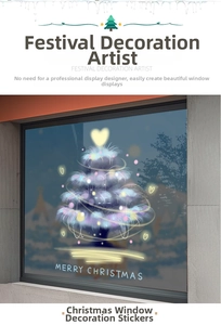 Sticker de fenêtre sapin de Noël bleu avec cœurs et texte Merry Christmas festif