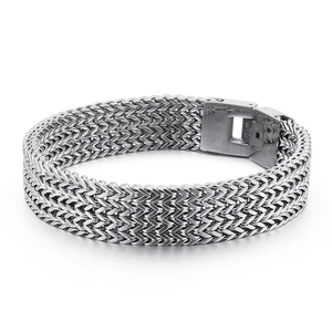 Men's stainless steel dragon bone chain bracelet with square clasp on white background