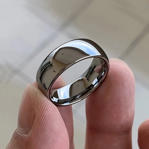 Polished silver minimalist stainless steel band ring with a high-shine mirror finish