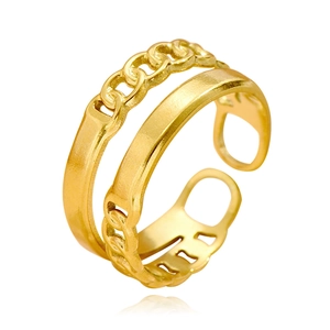 Dual-layer stainless steel chain ring for women with adjustable open gold band design