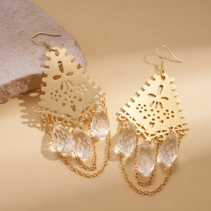 Boucles d'oreilles vintage en métal doré avec perles de cristal et style de crochet rétro