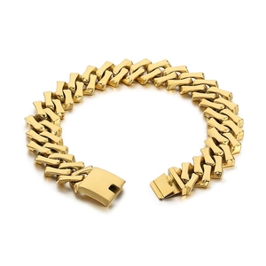 Polished gold cuban link bracelet with diamond cut design and secure box clasp