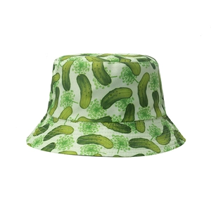Summer bucket hat with green pickle and dill floral print on durable canvas fabric
