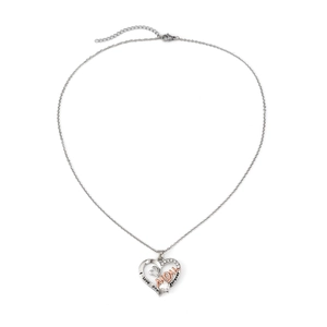 Silver heart MOM necklace with rose gold pendant and I love you forever engraving