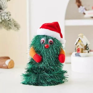 Arbre de Noël animé en peluche avec bonnet rouge pour décoration de fête intérieure