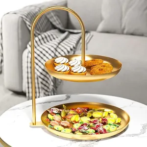 Tiered Metal Dessert Serving Stand Round Fruit Tray With Handle Modern Luxury Cake Display For Home Living Room Office Desk Decor