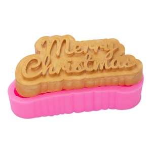 Molde de silicona Merry Christmas para jabón y velas en rosa con acabado dorado