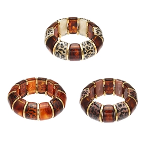 Set of three leopard and tortoiseshell resin bracelets with 18k gold-plated accents