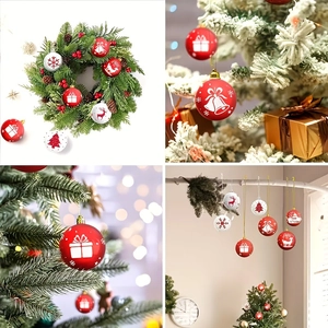 Detailed close-up of 16-pack hand-painted Christmas balls with snowflake and reindeer patterns