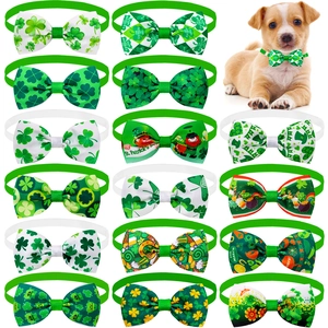 Farfallino per Animali San Patrizio Nastro Grosgrain Verde Motivo Quadrifoglio Cane Gatto Accessorio Decorativo Regolabile per Feste