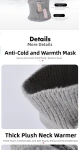 Close-up of thick pink plush lining and grey knit fabric for outdoor winter neck warmer