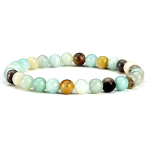 Macro shot of 6mm natural crystal tiger eye and agate beads on an elastic bracelet