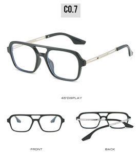 Detailed multi-angle views of square double-bridge pilot sunglasses with black frames
