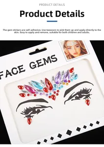 Détail de strass autocollants colorés pour le visage avec diverses formes variées