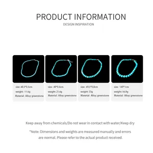 Guide des tailles pour collier de perles turquoise avec dimensions, poids et matériaux