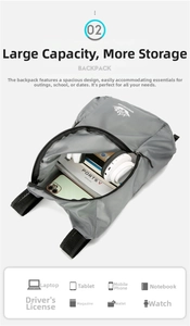 Spacious interior of a grey foldable outdoor backpack showing storage capacity