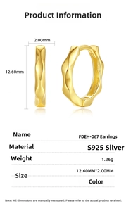 Detailed size specifications of wave texture S925 sterling silver hoop earrings