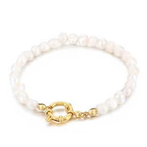 Bracelet ajustable en acier titane plaqué or 18 carats avec perles baroques élégantes