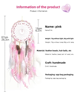 Detail view of pink dream catcher with 16cm ring diameter and 67cm total length