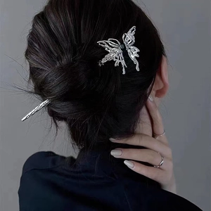 Butterfly Deer Head Hair Stick Alloy Crystal Vintage Elegant Liquid Metal Style Hairpin For Women