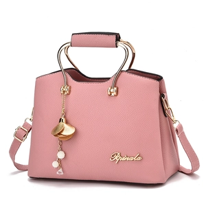 Women Litchi Grain PU Leather Handbag Large Capacity Tote Bag Metal Handle Flower Charm Fashion Shoulder Crossbody Bag