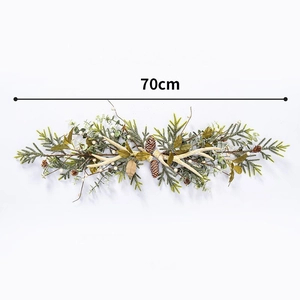 70cm Christmas rattan garland with artificial greenery, pine cones and decorative antlers