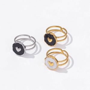 Set of three French style minimalist stainless steel open rings with heart patterns