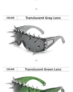 Detailansicht der Punk-Niet-Sonnenbrille in Grau und Grün mit EN166-Sicherheitszeichen