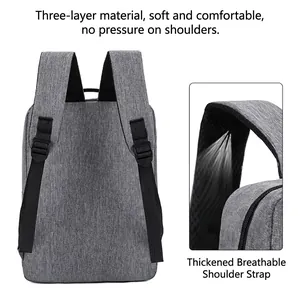 Grey Oxford backpack with breathable padded straps and three-layer comfort material