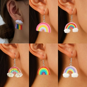 Koreaanse Schattige Wolk Regenboog Oorbellen Voor Vrouwen Vergulde Legering Strass Kwastje Oorbellen Mode Sieraden