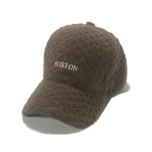 Brown fleece baseball cap with white Boston embroidery for autumn and winter seasons